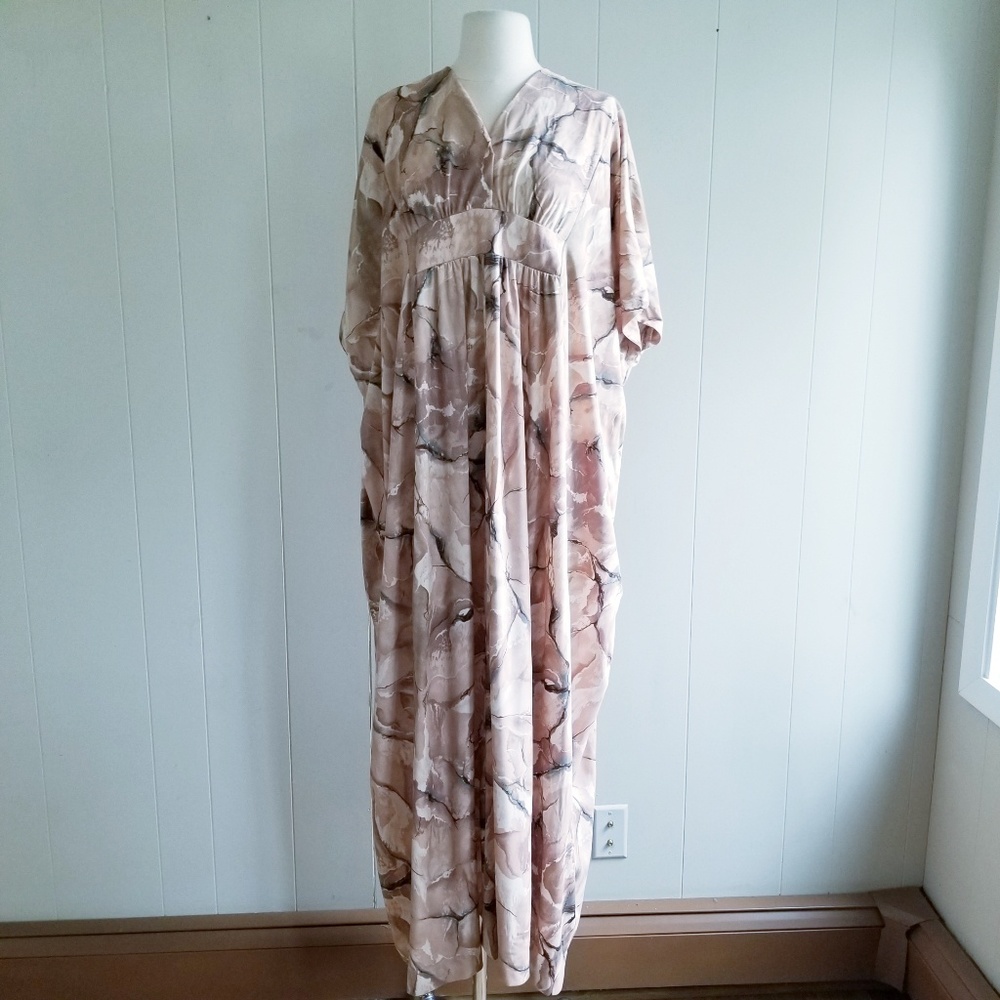 1970s Mademoiselle Tan, Floral, Poly Maxi Dress